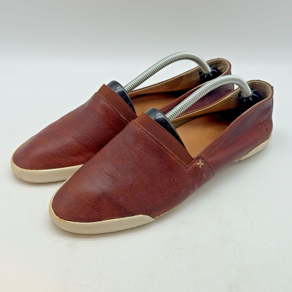 Frye Melanie Leather Slip On Flats Women's 7.5M Cognac Brown Casual Preppy Shoes
